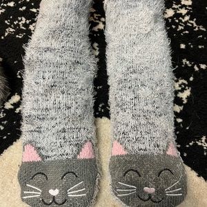 Fuzzy cat high socks, never worn